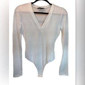 Lulu's White Textured V-Neck Bodysuit